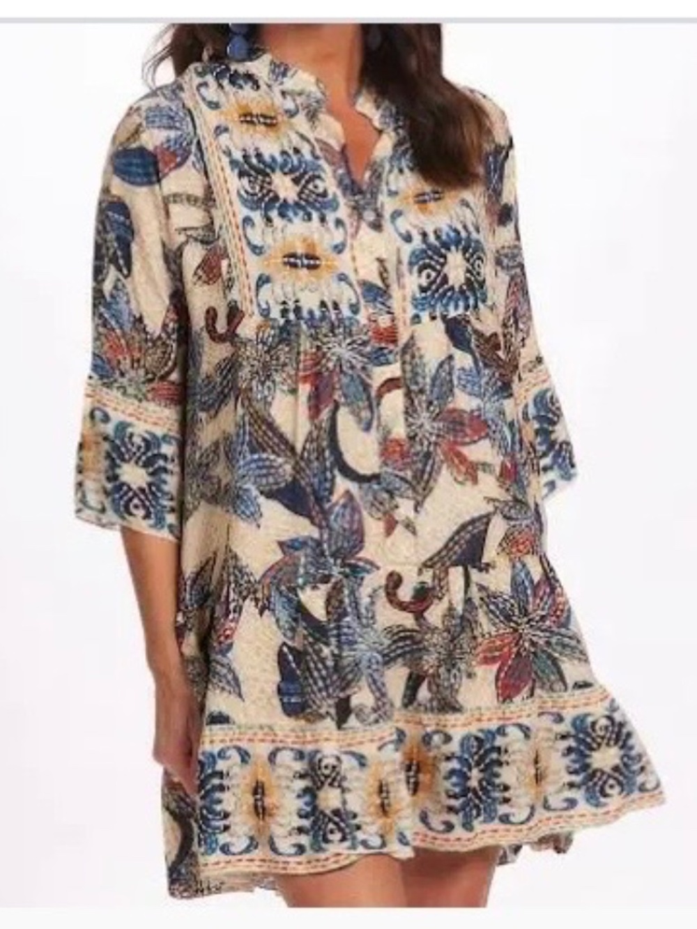 Patchington, 3/4 Sleeve Loose Fitting Button Down Dress, OS